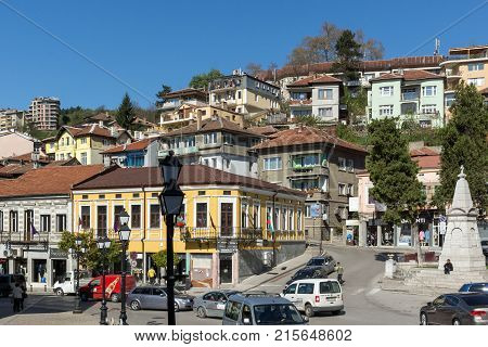 VELIKO TARNOVO, BULGARIA -  APRIL 11, 2017: Old Houses at central street in city of Veliko Tarnovo, Bulgaria