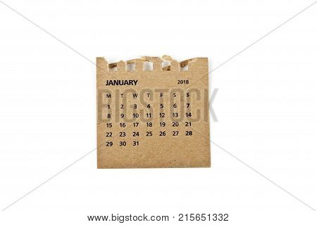 January. Calendar sheet. Two thousand eighteen year calendar on white background.
