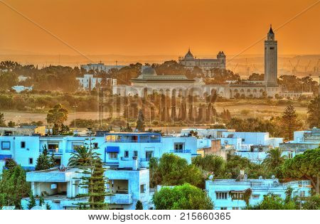 View of Sidi Bou Said and Carthage near Tunis in Tunisia