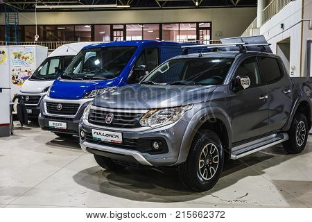 Voronezh, Russia - Circa November 2017: New minibuses Fiat for transportation of people and work. FIAT Group is an Italian car manufacturer (produces cars, engines)