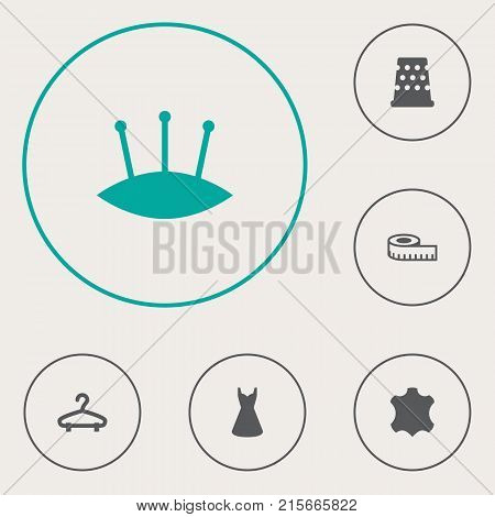 Collection Of Skin, Meter, Pins And Other Elements.  Set Of 6 Stitch Icons Set.