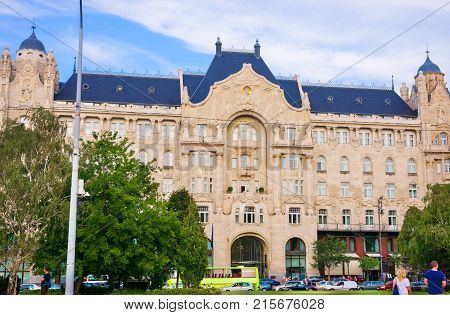 Budapest Hungary - August 31 2012: People at the Gresham Palace Building in Budapest Hungary