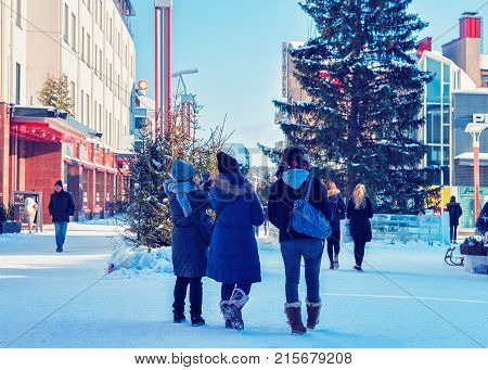 People Passing By Lordi Square Winter Rovaniemi
