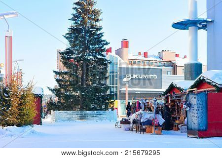 People At Lordi Square In Rovaniemi In Winter