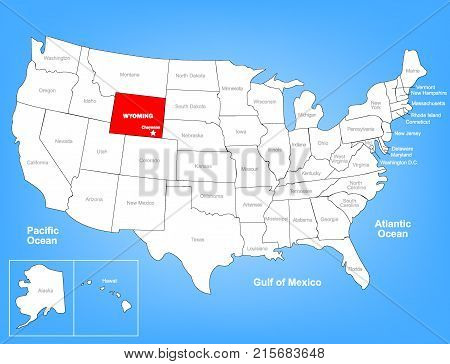 Vector Map of the United States Highlighting the State of Wyoming