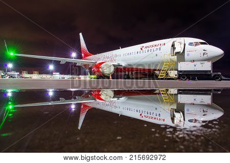 Boeing 737 Rossiya Airlines, Airport Pulkovo, Russia Saint-petersburg 22 November, 2017.
