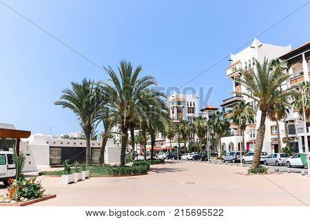 Street In A Summer Day In Agadir City. North Africa