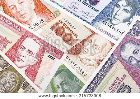 Guatemalan money, a background with Guatemalan Quetzales