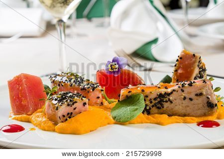 Red Tuna With Carrot Purée