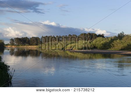 Vaga river in the rays of the setting sun