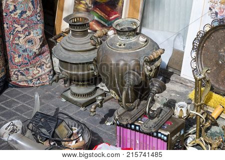 TEL AVIV-JAFFA, ISRAEL - 24 NOVEMBER 2017:Street flea market of old things and antiques in the old district of Tel Aviv