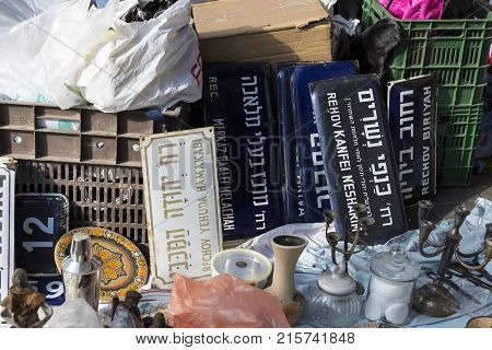 TEL AVIV-JAFFA, ISRAEL - 24 NOVEMBER 2017:Street flea market of old things and antiques in the old district of Tel Aviv