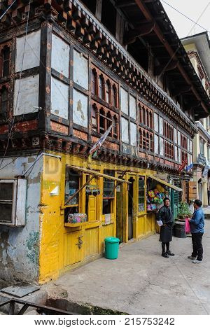 Thimphu Bhutan - September 11 2016: Bhutanese men in the street of Thimphu capital city of Bhutan Asia.