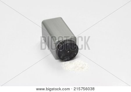 Closeup Baby talcum powder on white table