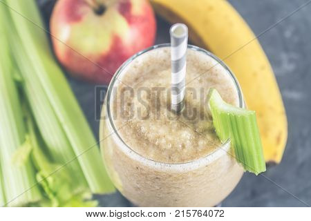 Green Smoothie With Celery, Banana And Apple