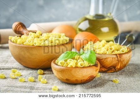 Ditalini Macaroni. Pasta Rings. Tubettini And Thimbles. Anellini.