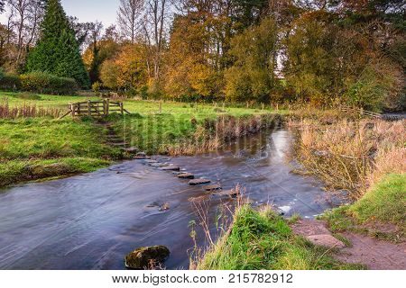 Barn Flatt Stepping Stones at Wallington, on the River Wansbeck which rises