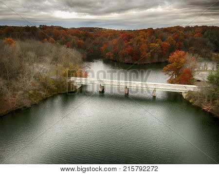 Drone Shot Of Bridge Prettyboy Reservoir Park, Hampstead, Maryla