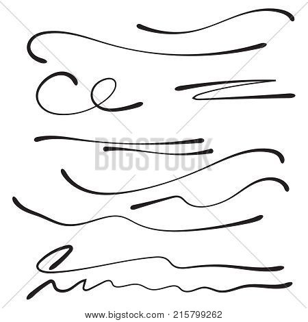 Vector set of hand drawn underline. Felt tip brush line.