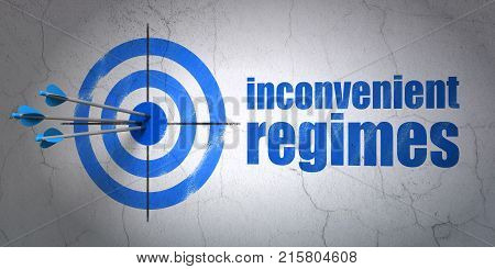 Success political concept: arrows hitting the center of target, Blue Inconvenient Regimes on wall background, 3D rendering