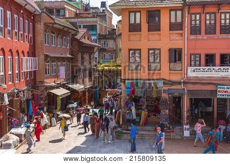 Colorful Houses Inhabited By The Tibetan Community In The Square At Boudanath.