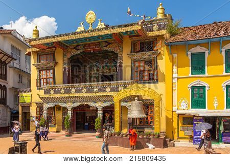 Colorful Houses Inhabited By The Tibetan Community In The Square At Boudanath.