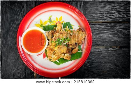 Traditional Dish of Thai Styled Fried Oyster with Egg 