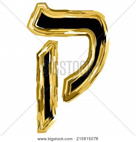 The golden letter Kuf is from the Hebrew alphabet. gold letter font Hanukkah. vector illustration on isolated background.
