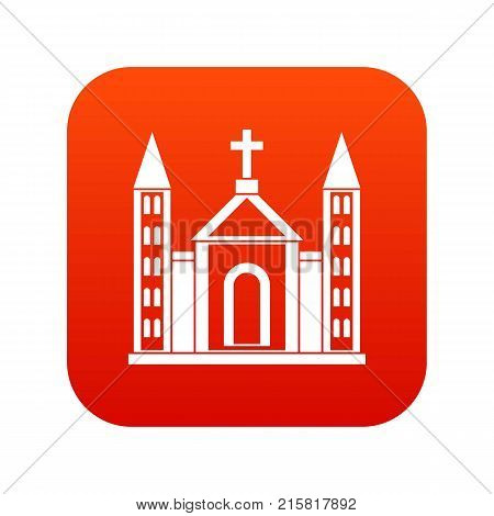 Christian catholic church building icon digital red for any design isolated on white vector illustration