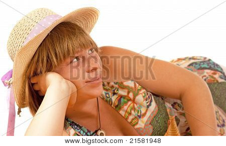 Junge Frau mit hatte