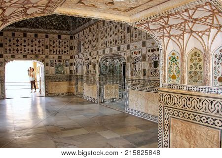 Amber, India - March 1: Jai Mandir (mirror Palace) In Amber Fort On March 1, 2011 In Amber, India. A