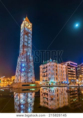Clock Tower on Square of 11 January 2011 in Tunis, the capital of Tunisia. North Africa