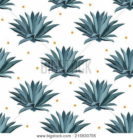 Blue agave vector seamless pattern. Background for tequila packs, superfood with agave syrop, textile, and other. Succulent, cactus wallpapers.