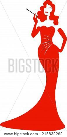 Diva Hollywood silhouette, Beautiful retro fashion red woman, vector isolated