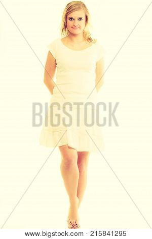 Blonde Stunning Young Lady In White.