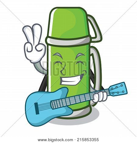 With guitar thermos character cartoon style vector illustration
