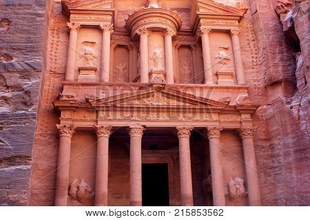 Al-Khazneh temple in the ancient Arab Nabatean Kingdom city of Petra, Jordan