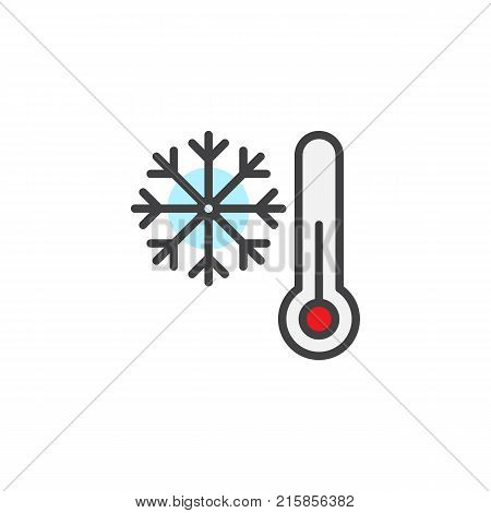 Thermometer and snowflake filled outline icon, line vector sign, linear colorful pictogram isolated on white. Cold winter weather symbol, logo illustration. Pixel perfect vector graphics