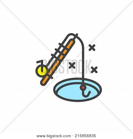 Winter ice fishing rod filled outline icon, line vector sign, linear colorful pictogram isolated on white. Symbol, logo illustration. Pixel perfect vector graphics
