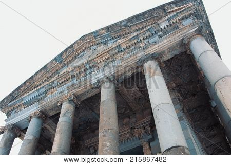 Garni, Armenia - December 31, 2016: Close-up Details Of Earthquake-damaged And Reconstructed Garni P