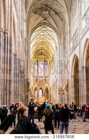 Kutna Hora, Czech Republic - Nivember, 24, 2017: interior of St. Vita cathidral in Prague