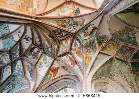 Kutna Hora, Czech Republic - Nivember, 24, 2017: ceiling of St. Barbara cathidral in Kutna Nova