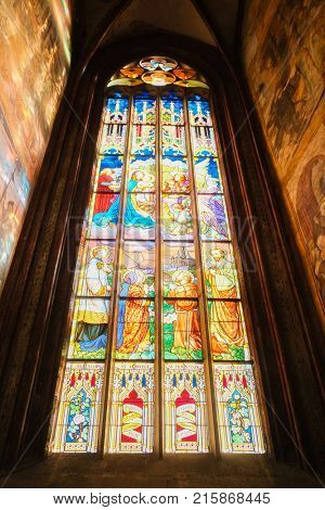 Kutna Hora, Czech Republic - Nivember, 24, 2017: interior of St. Barbara cathidral in Kutna Nova