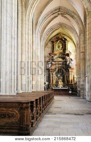 Kutna Hora, Czech Republic - Nivember, 24, 2017: interior of St. Barbara cathidral in Kutna Nova