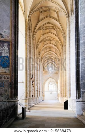 Kutna Hora, Czech Republic - Nivember, 24, 2017: interior of St. Barbara cathidral in Kutna Nova