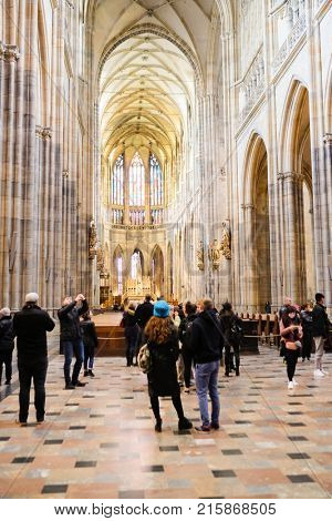 Kutna Hora, Czech Republic - Nivember, 24, 2017: interior of St. Vita cathidral in Prague