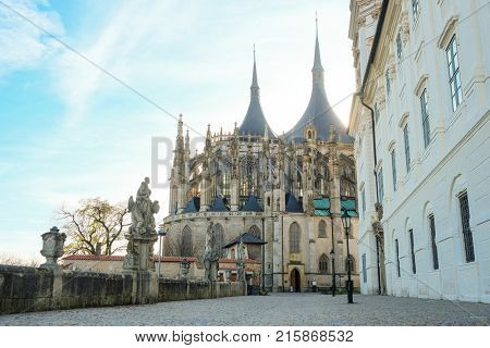 Kutna Hora, Czech Republic - Nivember, 24, 2017: St. Barbara cathidral in Kutna Hora