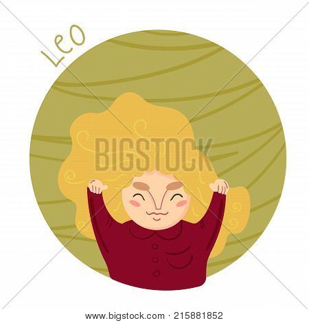 Cute zodiac sign - Leo. Boy in leo costume. Vector illustration.