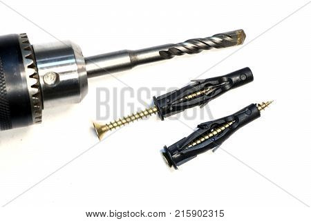 Screws with wall plugs. Dowel. Wall anchors.