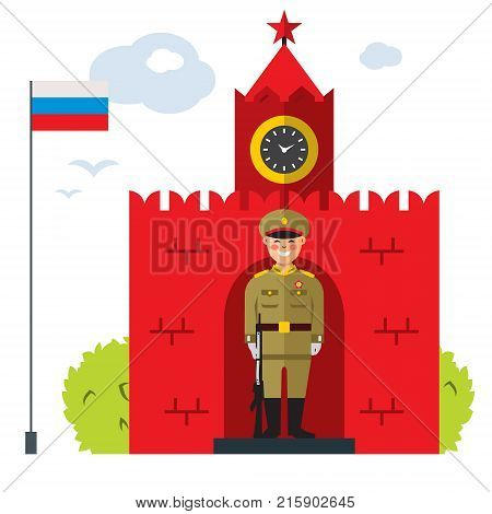 The guard soldier at the Kremlin wall. Isolated on a white background